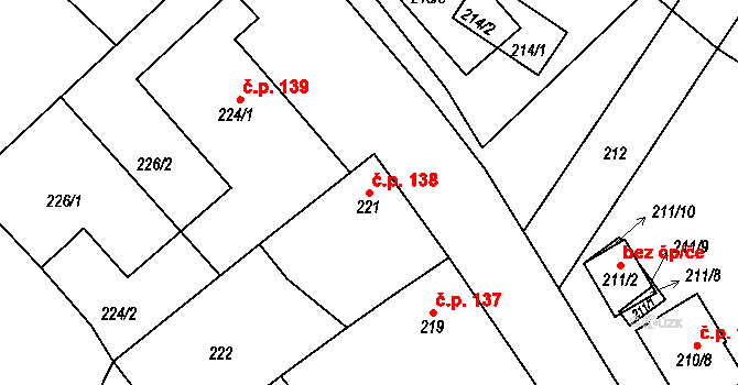Oleksovice 138 na parcele st. 221 v KÚ Oleksovice, Katastrální mapa