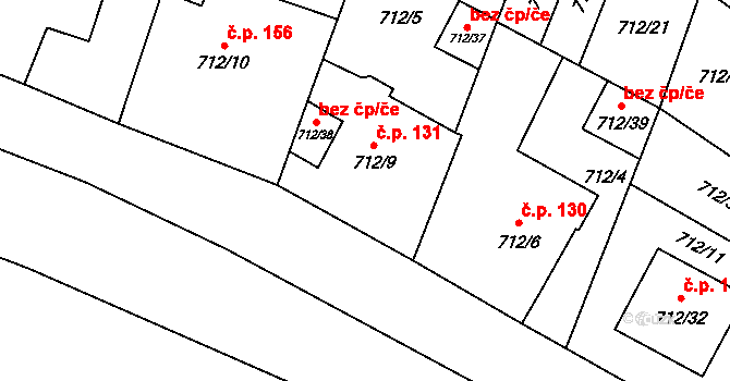 Těšetice 131 na parcele st. 712/9 v KÚ Těšetice u Znojma, Katastrální mapa