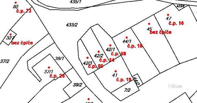 Přerov XI-Vinary 14, Přerov na parcele st. 42/2 v KÚ Vinary u Přerova, Katastrální mapa