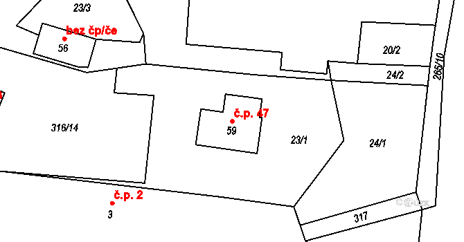 Brčekoly 47, Rosice na parcele st. 59 v KÚ Brčekoly, Katastrální mapa