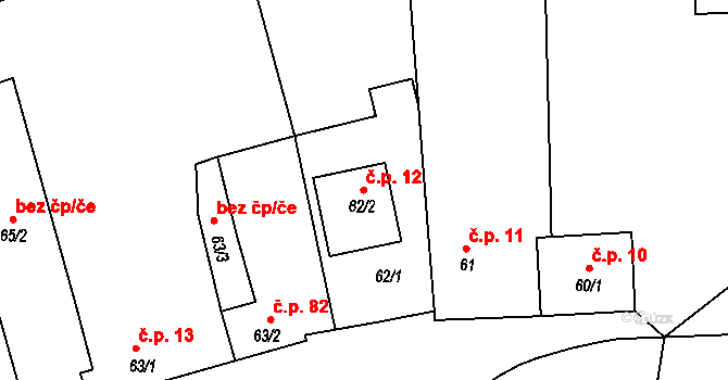 Jakub 12, Církvice na parcele st. 62/2 v KÚ Jakub, Katastrální mapa