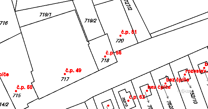 Malešice 56, Dříteň na parcele st. 718 v KÚ Chvalešovice, Katastrální mapa