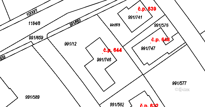 Velká Chuchle 644, Praha na parcele st. 991/746 v KÚ Velká Chuchle, Katastrální mapa