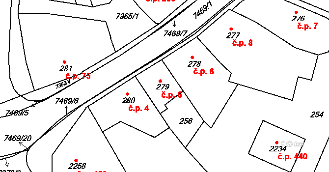 Telč-Štěpnice 5, Telč na parcele st. 279 v KÚ Telč, Katastrální mapa