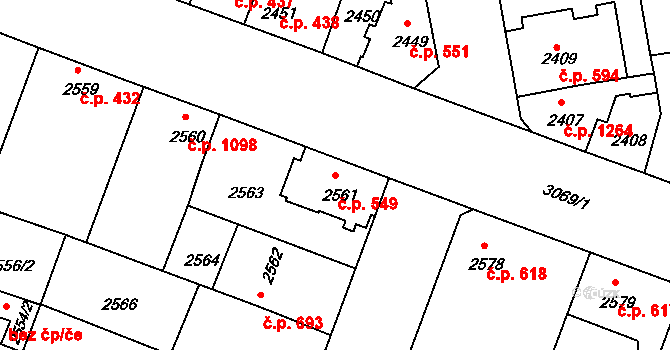 Čelákovice 549 na parcele st. 2561 v KÚ Čelákovice, Katastrální mapa