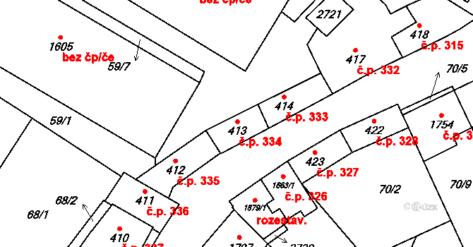 Polná 334 na parcele st. 413 v KÚ Polná, Katastrální mapa