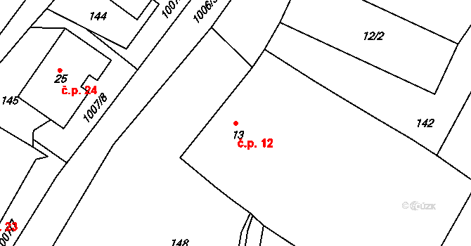 Sedm Dvorů 12, Moravský Beroun na parcele st. 13 v KÚ Sedm Dvorů, Katastrální mapa