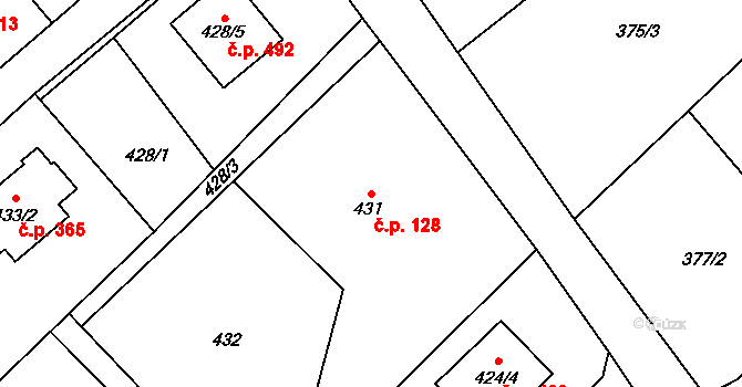 Krmelín 128 na parcele st. 431/2 v KÚ Krmelín, Katastrální mapa