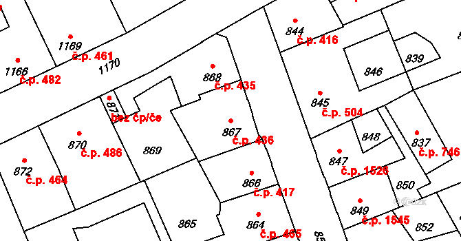 Kročehlavy 436, Kladno na parcele st. 867 v KÚ Kročehlavy, Katastrální mapa