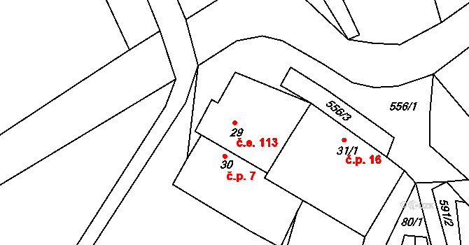 Tvoršovice 113, Bystřice na parcele st. 29 v KÚ Tvoršovice, Katastrální mapa