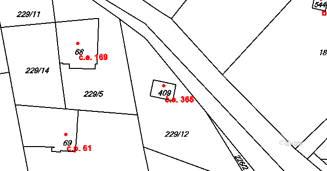Třebsín 365, Krňany na parcele st. 409 v KÚ Třebsín, Katastrální mapa