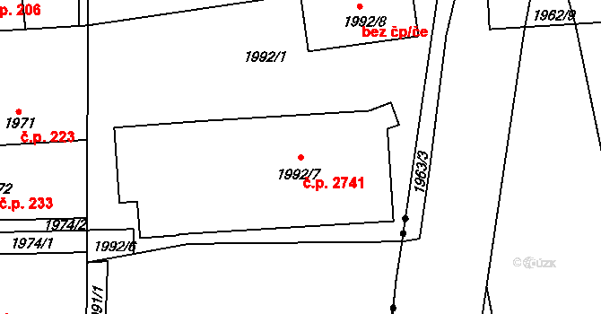 Kročehlavy 2741, Kladno na parcele st. 1992/7 v KÚ Kročehlavy, Katastrální mapa