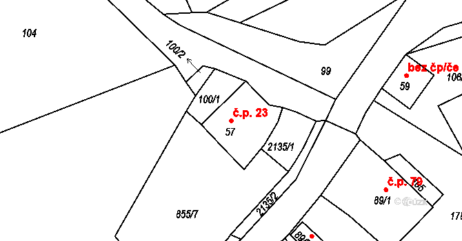 Číměř 23 na parcele st. 57 v KÚ Číměř, Katastrální mapa