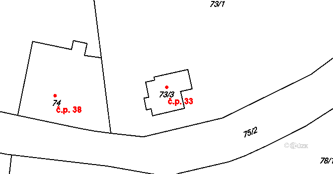 Liboc 33, Kynšperk nad Ohří na parcele st. 73/3 v KÚ Liboc u Kynšperka nad Ohří, Katastrální mapa
