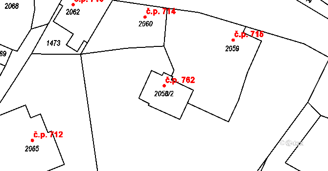Raspenava 762 na parcele st. 2058/2 v KÚ Raspenava, Katastrální mapa