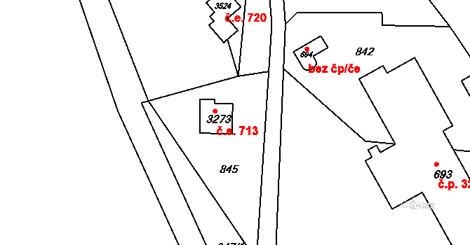 Ostravice 713 na parcele st. 3273 v KÚ Staré Hamry 2, Katastrální mapa