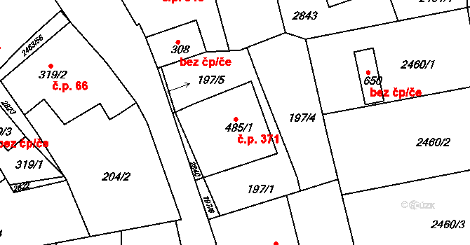 Bor 371 na parcele st. 485/1 v KÚ Bor u Tachova, Katastrální mapa