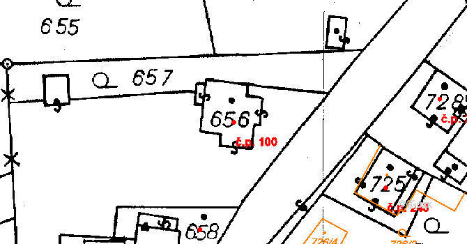Újezd 100 na parcele st. 656 v KÚ Újezd u Uničova, Katastrální mapa