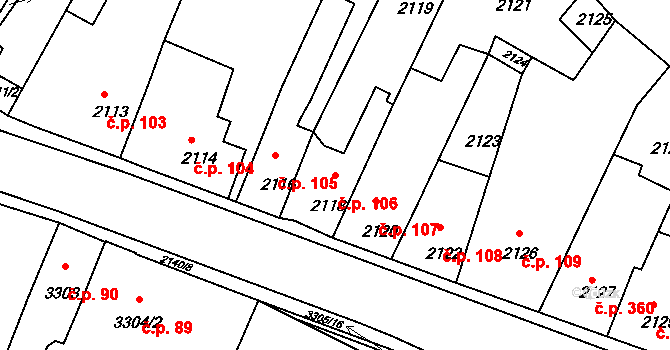 Mimoň I 106, Mimoň na parcele st. 2118 v KÚ Mimoň, Katastrální mapa