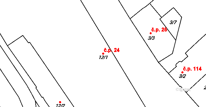 Lukavec 24 na parcele st. 12/1 v KÚ Lukavec u Lovosic, Katastrální mapa