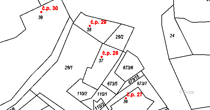 Mrsklesy 28, Třebenice na parcele st. 37 v KÚ Mrsklesy, Katastrální mapa
