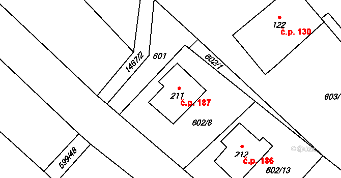 Velemín 187 na parcele st. 211 v KÚ Velemín, Katastrální mapa