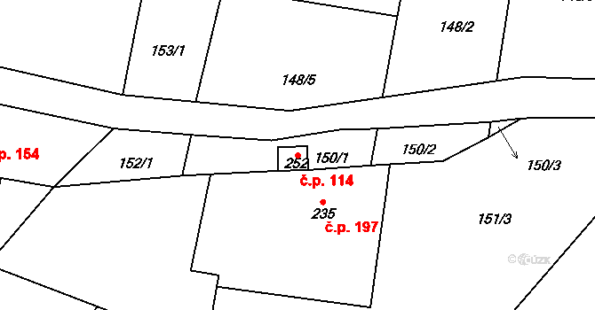 Chuchelna 114 na parcele st. 575 v KÚ Chuchelna, Katastrální mapa