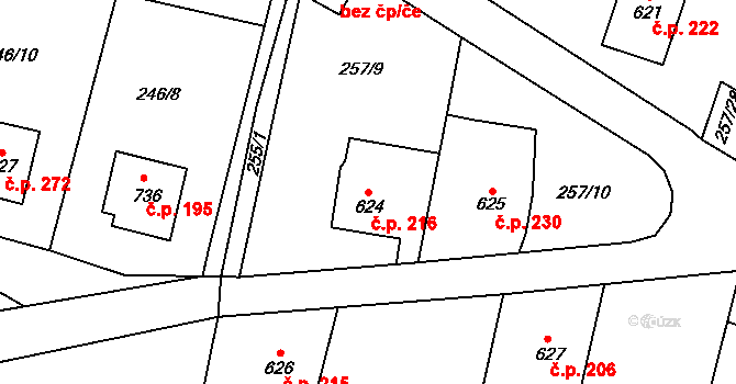 Děčín X-Bělá 216, Děčín na parcele st. 624 v KÚ Bělá u Děčína, Katastrální mapa