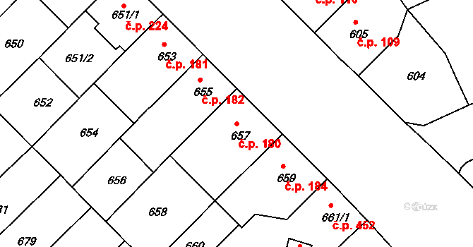 Klíše 180, Ústí nad Labem na parcele st. 657 v KÚ Klíše, Katastrální mapa