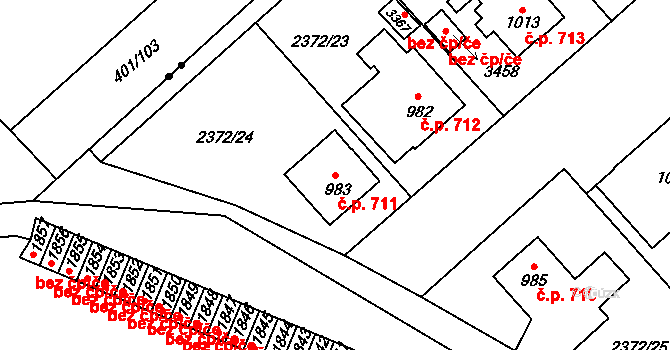 Litomyšl-Město 711, Litomyšl na parcele st. 983 v KÚ Litomyšl, Katastrální mapa