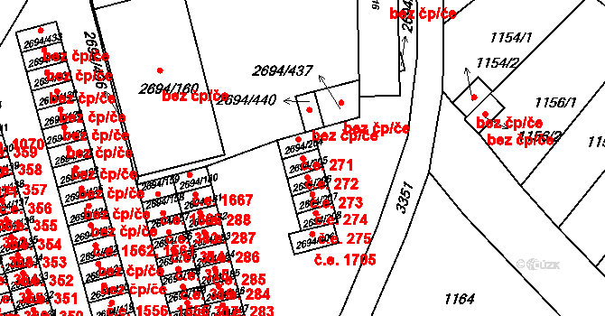 Pelhřimov 272 na parcele st. 2694/205 v KÚ Pelhřimov, Katastrální mapa