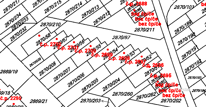 Teplice 2698 na parcele st. 2870/54 v KÚ Teplice, Katastrální mapa
