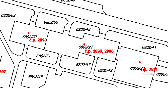 Frýdek 2899,2900, Frýdek-Místek na parcele st. 6802/21 v KÚ Frýdek, Katastrální mapa