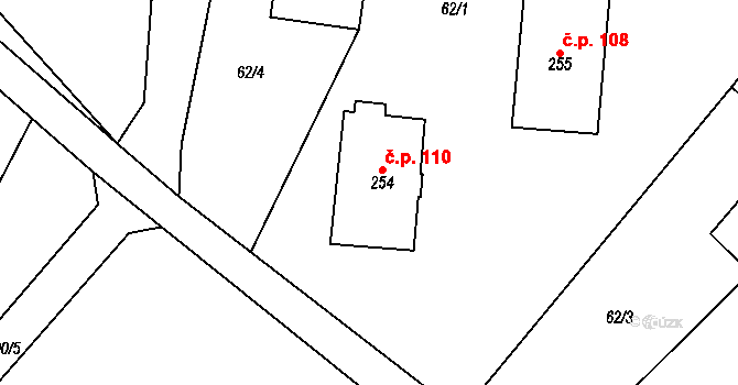 Unčovice 110, Litovel na parcele st. 254 v KÚ Unčovice, Katastrální mapa
