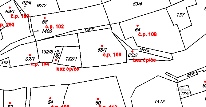 Liběchov 106 na parcele st. 65/1 v KÚ Liběchov, Katastrální mapa