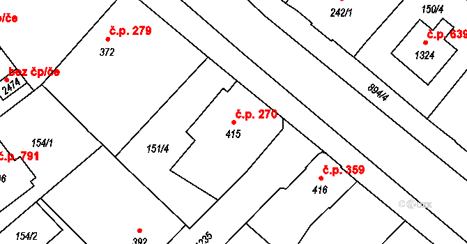 Úšovice 270, Mariánské Lázně na parcele st. 415 v KÚ Úšovice, Katastrální mapa