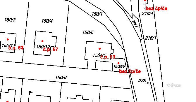 Sobín 83, Praha na parcele st. 150/15 v KÚ Sobín, Katastrální mapa