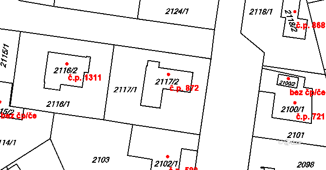 Kyje 872, Praha na parcele st. 2117/2 v KÚ Kyje, Katastrální mapa
