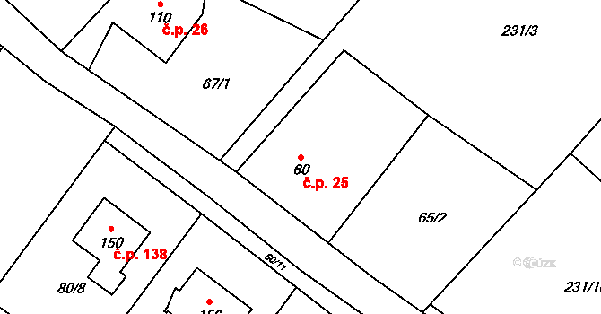 Žireč 25, Dvůr Králové nad Labem na parcele st. 60 v KÚ Žireč Městys, Katastrální mapa