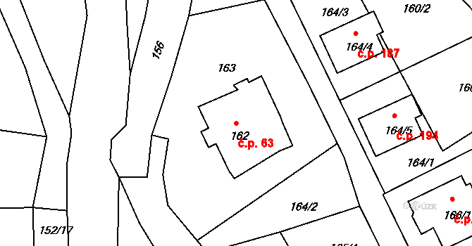 Dolní Libchava 63, Česká Lípa na parcele st. 162 v KÚ Dolní Libchava, Katastrální mapa