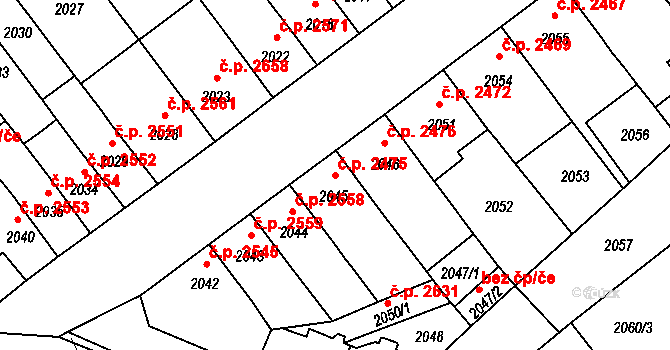 Chomutov 2475 na parcele st. 2045 v KÚ Chomutov II, Katastrální mapa