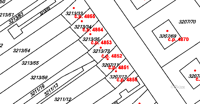 Chomutov 4852 na parcele st. 3213/73 v KÚ Chomutov II, Katastrální mapa