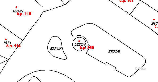 Liberec III-Jeřáb 866, Liberec na parcele st. 5821/4 v KÚ Liberec, Katastrální mapa