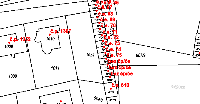 Šlapanice 73 na parcele st. 1017 v KÚ Šlapanice u Brna, Katastrální mapa
