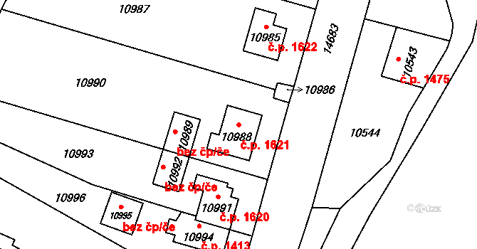 Vsetín 1621 na parcele st. 10988 v KÚ Vsetín, Katastrální mapa