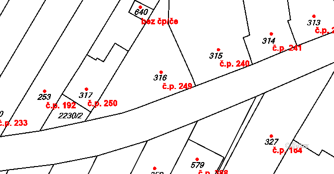 Bystřice pod Lopeníkem 249 na parcele st. 316 v KÚ Bystřice pod Lopeníkem, Katastrální mapa