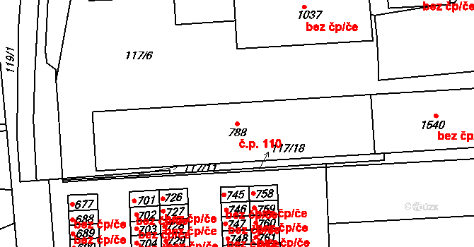 Rosice 110, Pardubice na parcele st. 788 v KÚ Rosice nad Labem, Katastrální mapa