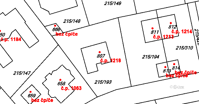 Rudná 1218 na parcele st. 807 v KÚ Hořelice, Katastrální mapa