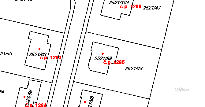Mohelnice 1285 na parcele st. 2521/89 v KÚ Mohelnice, Katastrální mapa
