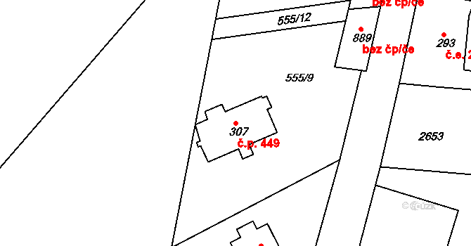 Pernink 449 na parcele st. 307 v KÚ Pernink, Katastrální mapa